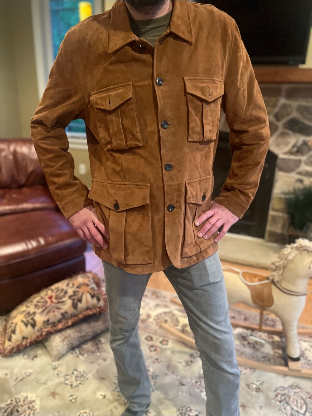 J. Peterman Chestnut Brown Suede Field Jacket